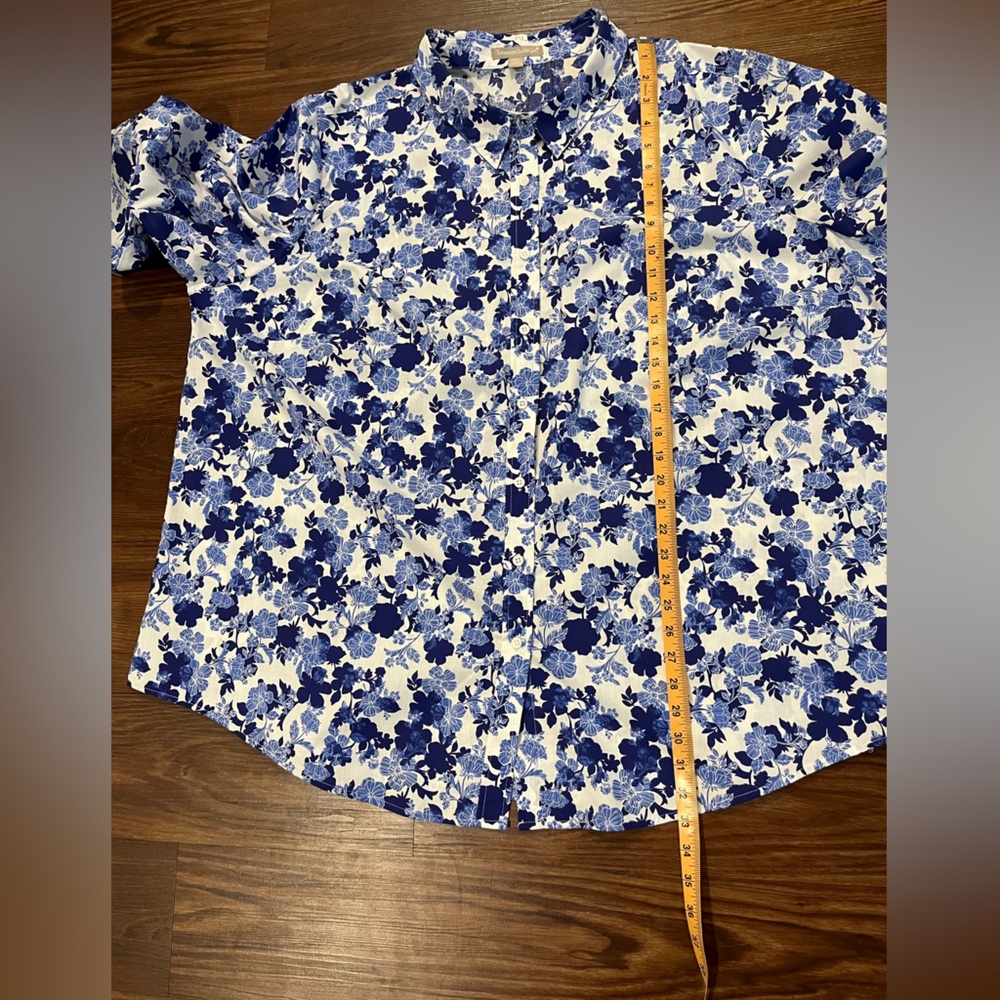 NWOT Woman Within Perfect Long Sleeve Shirt  Plus - 3X, Ultra Blue Shadow Floral - Picture 10 of 11